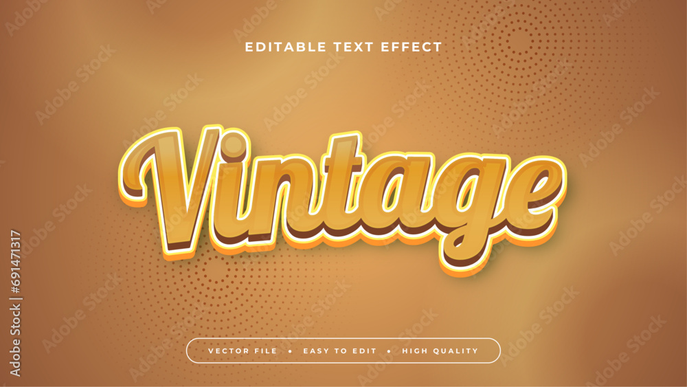 Poster brown and yellow vintage 3d editable text effect - font style
