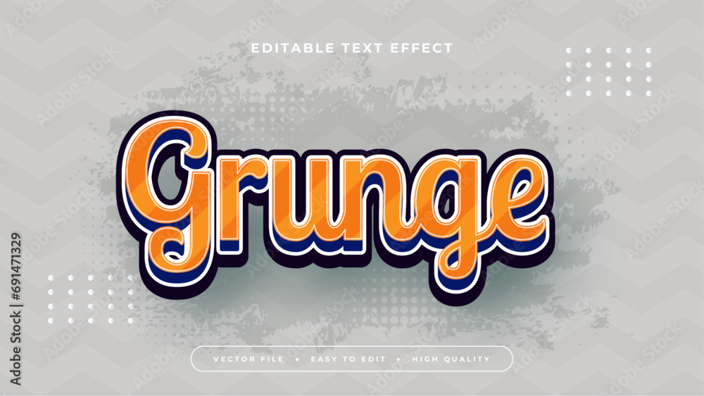 Poster orange blue and grey gray grunge 3d editable text effect - font style. retro text effect