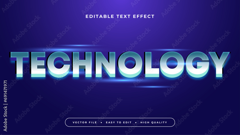 Poster Blue and white technology 3d editable text effect - font style. Text effect for technology, security, health, climate, and innovation