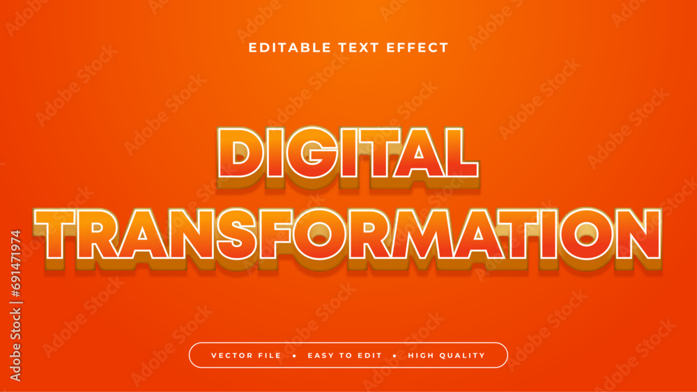 Poster Red and orange digital transformation 3d editable text effect - font style. Text effect for technology, security, health, climate, and innovation