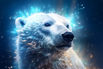 Polar bear poster  isolated on blue background - obrazy, fototapety, plakaty