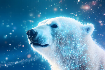Polar bear poster  isolated on blue background
