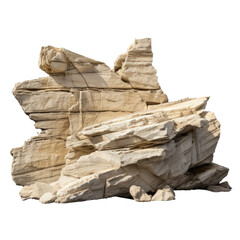 Natural sandstone rock with layered sediment patterns, isolated on a transparent background
