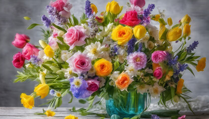 spring, flowers in bouquets, creativity, nature, inspiration, bright colors, photorealism

