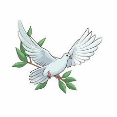 flying dove carrying an olive branch flat vector illustration. flying dove carrying an olive branch hand drawing isolated vector illustration - obrazy, fototapety, plakaty