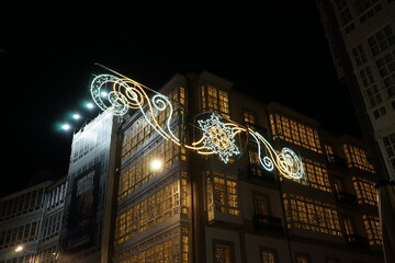 Christmas lights on Avenida de la Marina, in the city of Coruna Coruna, Galicia, Spain 12062023