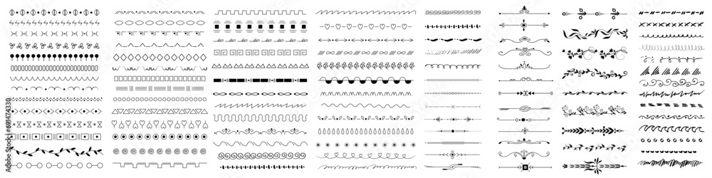 Poster extensive collection of decorative text dividers and embellishments for elegant design. hand drawn d