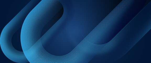 Blue futuristic modern vector abstract dynamic banner with neon glowing bright shape lines. Abstract elegant blue background with shiny geometric lines. Modern diagonal rounded lines pattern. - obrazy, fototapety, plakaty
