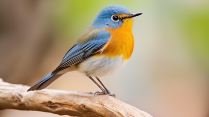 Fototapeta premium Small Blue and Yellow Bird Perched on a Branch