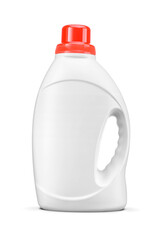 Laundry detergent liquid soap plastic bottle with handle isolated. Transparent PNG image.