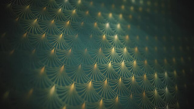 Design Gold Art Deco 3d Background Animation/ 4k animation of an abstract art deco design with ornamental patterns shifting and depth of field blur