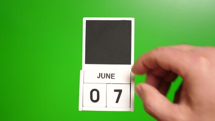 Calendar with the date June 7 on a green background. Illustration for an event of a certain date.