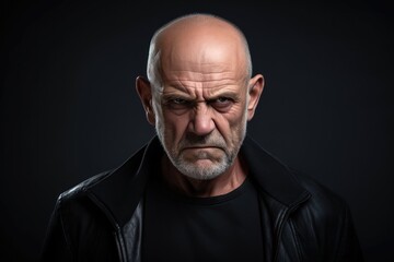 Obraz premium A serious Caucasian man with silver hair and a beard, expressing a range of negative emotions in a studio portrait.