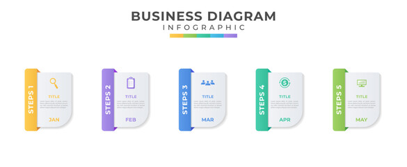 business process with square template design with number 5 options or steps.