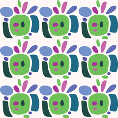 Colorful blob leaf for flat scandi style seamless vector kids pattern. Fun whimsical nature for boy baby wallpaper. Scandi block print bold funny print.