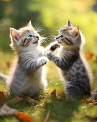 Dois gatinhos fofos brincando ao ar livre - Papel de parede