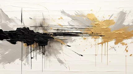 Poster Generative AI, White, golden and black watercolor abstract painted background. Ink black street graffiti art on a textured paper vintage background, washes and brush strokes.   © DELstudio