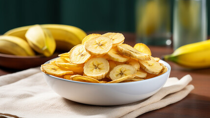 banana chips in a plate on the table. ai generative
