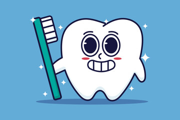 Tooth with toothpaste and toothbrush cartoon vector illustration graphic design