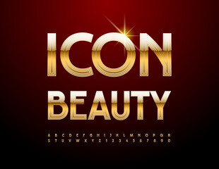 Vector glamour sign Icon Beauty with Gold elegant Font. Chic set of Alphabet Letters and Numbersю