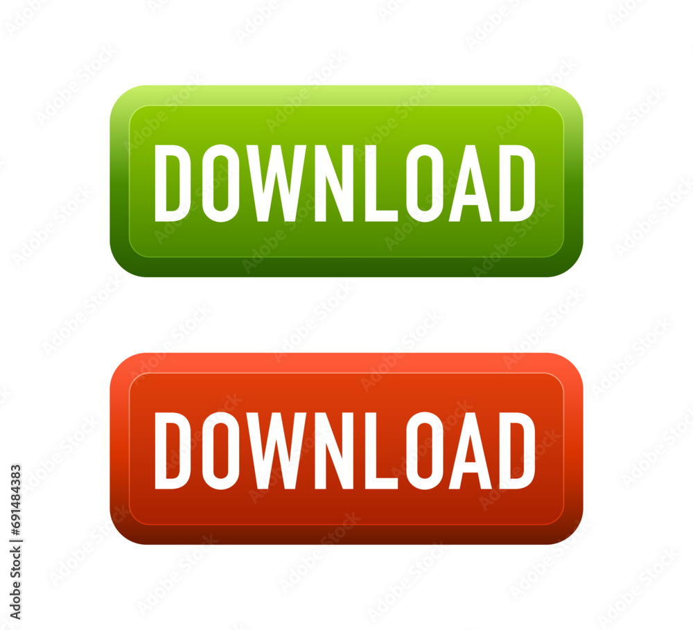 Poster 2 buttons red and green. upload icon. click here button. save cloud icon push button for ui ux, webs