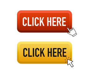 Click here button with hand pointer clicking. Web elements. Button for UI UX, website, mobile application. Vector illustration