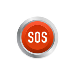 Sos red round flat isolated push button. SOS marker, sign, icon, label. Calling for help. Emergency phone icon. Vector illustration