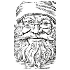 Santa Claus Sketch Illustration Detailed Father Christmas Drawing, Classic Style, black white  Vector ink outlines template for greeting card, poster, drawing