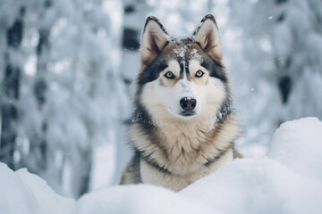 Fototapeta premium siberian husky in snow