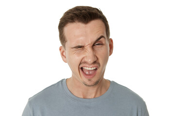 Obraz premium portrait of young happy man winking looking at the camera on white background