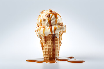 Waffle caramel ice cream cone