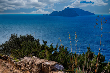 Seascape with view of the island of Capri from the Sorrento peninsula Punta Campanella Naples...