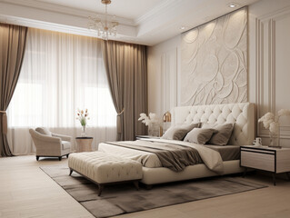 Modern hotel room, elegant and detailed 