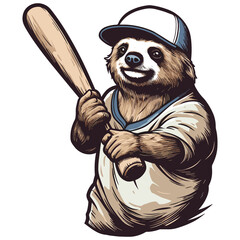 Sports sloth player illustration, isolated on transparent background. 
