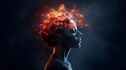 Woman developing her emotional intelligence. Concept exploring the mind, self-discovery, introspection, thinking process. - obrazy, fototapety, plakaty