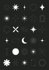 Sparkling stars elements, abstract geometric collection, editable stroke