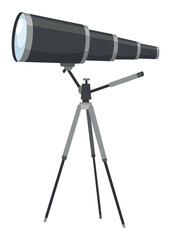 Optical instrument icon for viewing distant objects. Telescope on tripod, device for education. Modern isolated  illustration