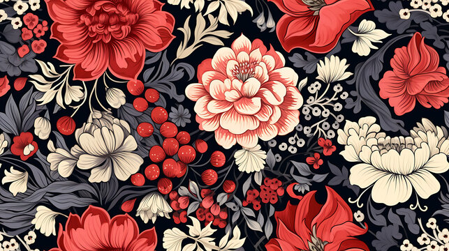 seamless pattern with red flowers - Seamless tile. Endless and repeat print.