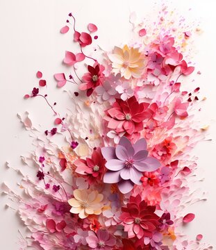 Fototapeta Handmade paper flowers in pink, orange and white - a beautiful backdrop for spring or summer design
