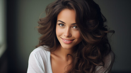 Fototapeta premium Portrait of attractive young brunette woman natural lifestyle. AI generative