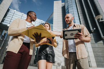 Creative Business Partners Collaborating Outdoors for Growth Hacking Strategy