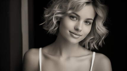 Fototapeta premium Blonde beauty. Young blonde woman natural portrait. AI generative