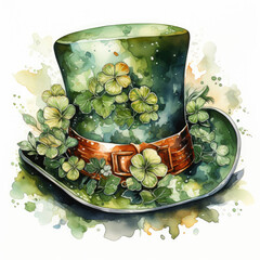watercolor St. patricks day leprechaun hat clipart, Generative Ai