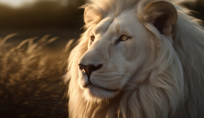 Albino lion in the savanna