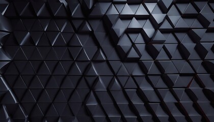 Dark background with a triangular block structure. Wall texture with a 3D triangle tile pattern. Futuristic, High Tech, 3D render.