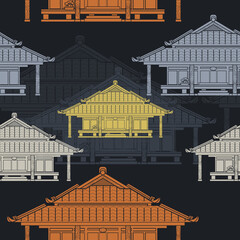 Editable Flat Monochrome Style Front View Traditional Japanese House Vector Illustration in Various Colors With Dark Background for Tourism Travel and Culture or History Education