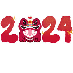  happy new year 2024 with pink dragon
