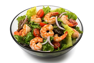 Caesar salad with shrimp, tomato and lettuce isolated on white background