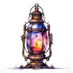 Clipart requintado de lanterna Steampunk em aquarela