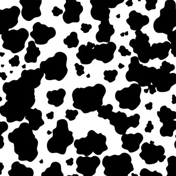 Black and white spotted animal print of Dalmatian or cow. Vector background with animal print. Texture spots and dots of different shapes.